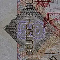 Kinegramm auf einer 50-DM-Banknote BBk&nbsp;IIIa