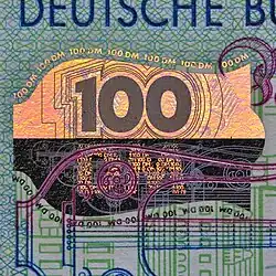 Kinegramm auf einer 100-DM-Banknote BBk&nbsp;IIIa