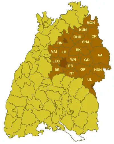 Karte des Regierungsbezirks Nordwürttemberg