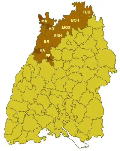 Karte des Regierungsbezirks Nordbaden