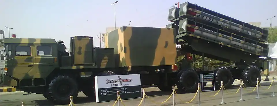 Babur-Startgerät auf einer Waffenausstellung in Pakistan, 2008