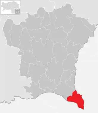 Lage der Gemeinde Bad Radkersburg im Bezirk Südoststeiermark (anklickbare Karte)