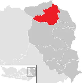 Lage der Gemeinde Bad St. Leonhard im Lavanttal im Bezirk Wolfsberg (anklickbare Karte)