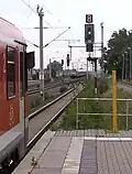 Ks-Signal im Bahnhof Pratau mit Signalbild Fahrt mit 80&nbsp;km/h (Ks 1 mit Zs 3)