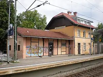 Empfangsgebäude des Bahnhofs Unterhaching. Heute Haltepunkt