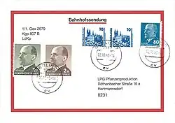 Bahnhofsbrief der Deutschen Post (DDR) von 1990 (VGO, Frankatur für unregelmäßige Einlieferung[3])