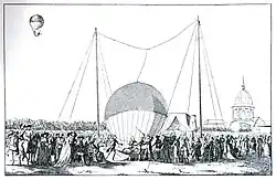 Erster bemannter Heißballonaufstieg am 15. Oktober 1783 auf eine Höhe von 25 Meter