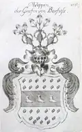 Das Wappen der Grafen von Barfus(s) in Der Durchlauchtigen Welt vollständiges Wappenbuch, 1776
