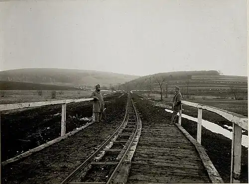 Feldbahnbrücke auf der Strecke Pomorzany–Dunajow, 12. Dez. 1916