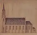 R. Vogdt: Erster Bauplan der Seitenansicht der Kirche St. Johannes und Paulus (Beckingen) aus dem Jahr 1859 (Pfarrarchiv)