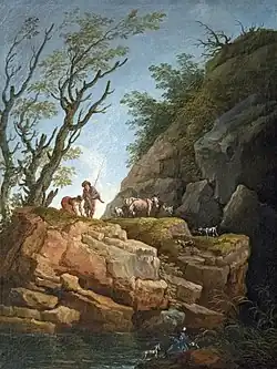 Hubert Robert, Landschaft mit großen Felsen.