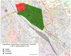 Luguvalium (Carlisle): Lageskizze Stadt- und Kastellareal