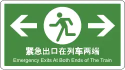 Peking: Hinweis auf die beiden Notausgänge an den Zugenden