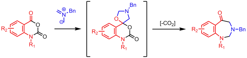 Synthesis of benzodiazepinones from azomethine ylide cyclizations