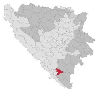 Lage der Gemeinde Berkovići in Bosnien und Herzegowina (anklickbare Karte)