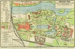 Streckenplan der Tropenbahn in Berlin-Treptow, auf der Karte rechts unten
