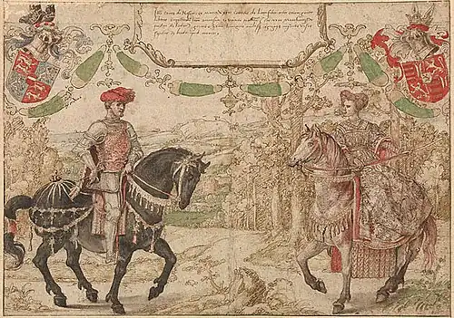 Johann IV. von Nassau und seine Frau Maria von Loon-Heinsberg auf einer Zeichnung des Malers Bernard van Orley, etwa 1538–1540