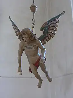 Taufengel Holz, farbig gefasst, datiert 1653