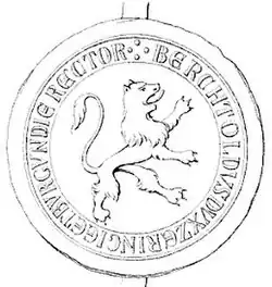 Nachzeichnung eines Siegels Bertholds V. von 1157 (steigender Löwe)