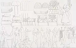 Vom Vizekönig von Kusch Amenemope angeführte nubische Tributbringer (Abzeichnungen von der Südostwand der Vorhalle)