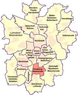 Lage des Stadtbezirks Heidberg-Melverode