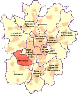 Lage des Stadtbezirks Weststadt