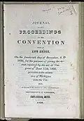 Ein 1836 gedrucktes Dokument. Das Wort PROCEEDINGS ist in einer frühen Italienne-Schrift gedruckt, das Wort CONVENTION in einer klassizistischen Antiqua.