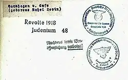 Zensur-Warnstempel auf Rahels Porträt im Bildarchiv der NSDAP-Reichsleitung und des Reichsbundes der Deutschen Beamten (Archiv der Varnhagen Gesellschaft e. V.)