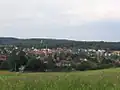 Der Bissen­dorfer Ortskern von der Rudolfs­höhe von Süden aus gesehen