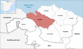 Die Lage der Comarca Gran Bilbao in der Provinz Bizkaia