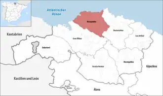 Die Lage der Comarca Mungialdea in der Provinz Bizkaia