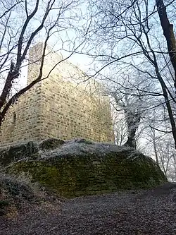 Escarpemauer unterhalb der Schildmauer der Burg Blankenhorn (Eibensbach)
