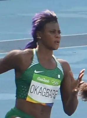 Silbermedaillengewinnerin Blessing&nbsp;Okagbare (hier als Sprinterin im Jahr&nbsp;2016)
