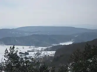 Blick von den Dieteröder Klippen zum Stein