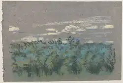 Blue Thicket, Pastellkreide auf grauem Papier (18,6 × 27,8 cm)