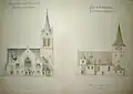 Pankratiuskirche von Süden im Bauplan von 1900 mit Darstellung des Zustands der Kirche seit 1610 (rechts)