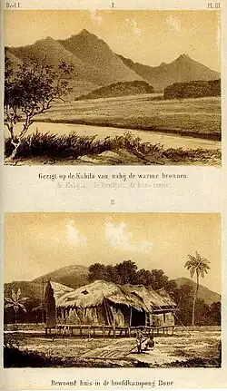 Ansicht des Berges Kabila, Haus in Bone (Celebes).