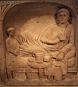 Totenmahl-Relief (Anfang 2.&nbsp;Jh.) – Fundort: Bonn Adenauerallee