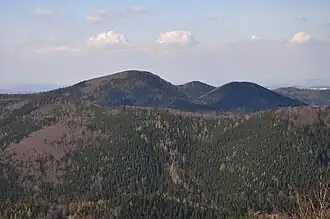 Schwarzenberg (Borowa) links und Dürrenberg (Sucha) rechts – Blick vom Hornschloss