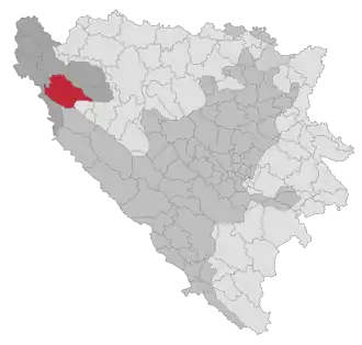 Lage der Gemeinde Bosanski Petrovac in Bosnien und Herzegowina (anklickbare Karte)