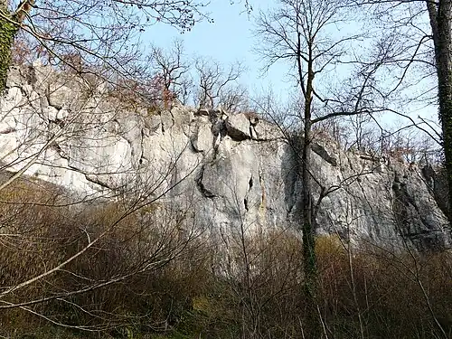 Kletterfelsen aus Turonium an der Forge du Boulou