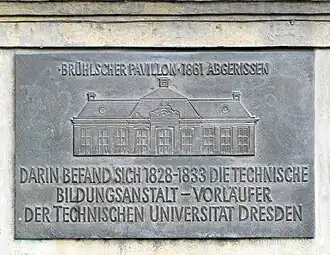 Gedenktafel zur Erinnerung an den ersten Standort der heutigen TU Dresden