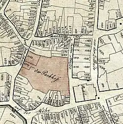 Ausschnitt aus dem Stadtplan von F. W. Culemann von 1798: Im Zentrum der Packhof, nördlich der Meinhards Hof. Rechts die Straße vor der Zollbude, heute Küchenstraße.