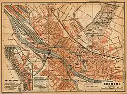 Verlag Karl Baedeker: Bremen&nbsp;/ Bremerhaven Stadtplan 1910