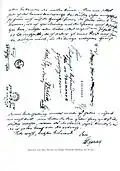 Erster Brief Bismarcks an Scharlach vom 14.&nbsp;No­vember 1833 (Adressfeld und Rückseite)