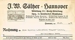 Briefkopf vom Kaufhaus J. W. Sältzer in Hannover, 1925