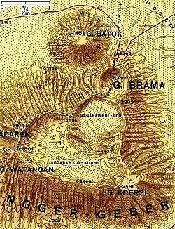 Bromo (hier „Brama“ genannt). Ausschnitt aus einer 1924 veröffentlichten Karte des Topographischen Dienstes im Maßstab 1&nbsp;:&nbsp;50.000.