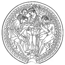 Turms (rechts), Menrva und Pherse mit dem Gorgonenhaupt der Medusa