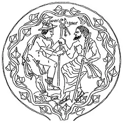 Turms (links) nach der Übergabe des Eis in der Pose eines Wahrsagers