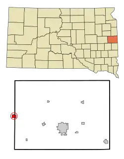 Lage von Arlington im Brookings County (unten) und in South Dakota (oben)